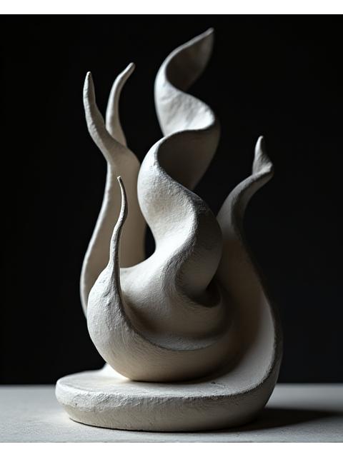 Sculpture abstraite en argile, formes organiques, Source Argilée