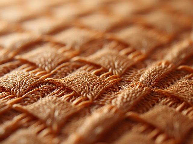 Nahaufnahme eines komplexen Webmusters in Erdtönen