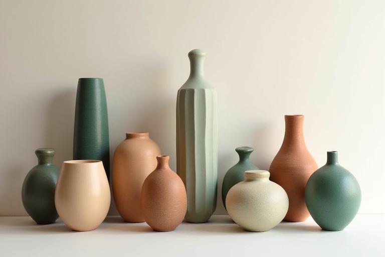 Assortiment de poteries décoratives en céramique aux couleurs naturelles et textures variées